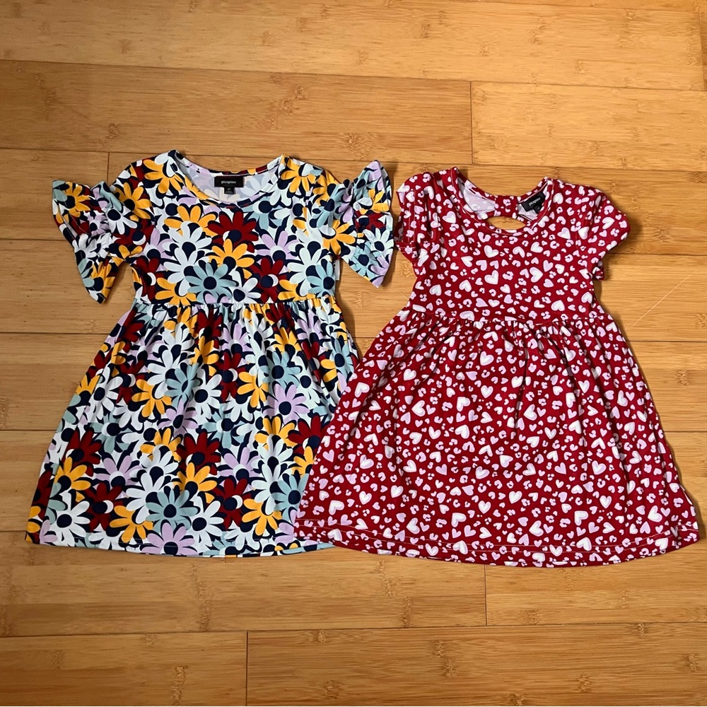 NWT Girls Size 4T Bold Floral Print & Brown Hearts 2 pack Dresses